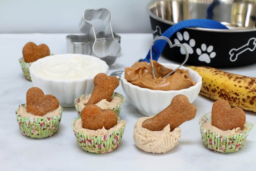 Homemade Dog Treats, Frozen Dog Ice Cream Cupcakes With Banana And Peanut Butter