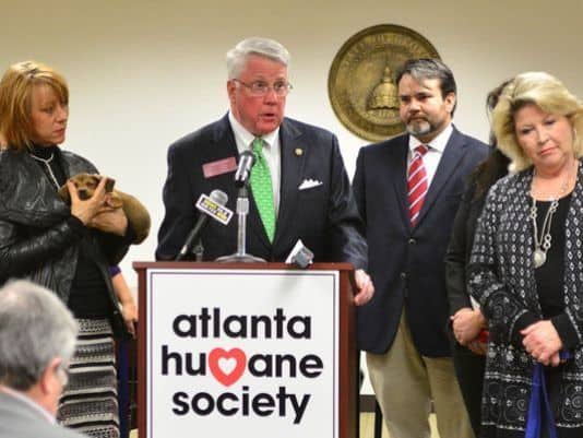 State Representative Joe Wilkinson (R-Atlanta), Along With Officials From The Atlanta Humane Society, Fixgeorgiapets.org, Gapundit.com, And Georgia English Bulldog Rescue Announced Their Choice For The Official State Dog. Image Via Wxia.
