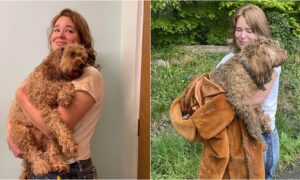 Dasha Samatoina With Her Dog Bear After Being Rescued From A Foxhole | Photos By Fubar News