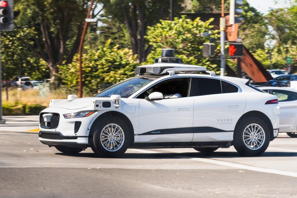 Waymo Self Driving Car Performing Tests On A Street Near Google'S Offices