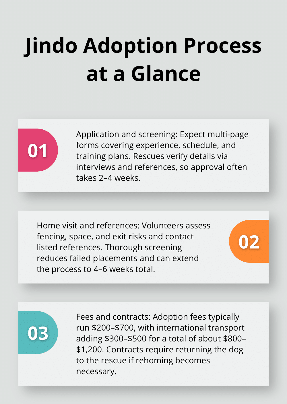 Three-step overview of the Jindo adoption process, timeline, and typical costs in the U.S. - jindo puppy adoption
